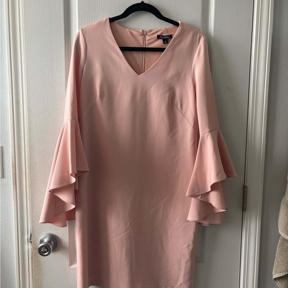 Roz & Ali Blush Long Sleeve Dress with Ruffle Detail